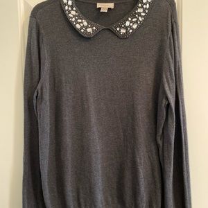 LOFT Beaded Peter Pan Collar Sweater